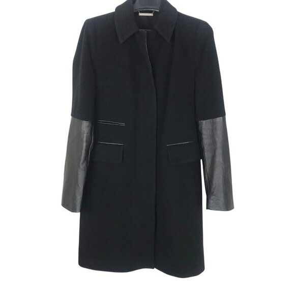 Diane Von Furstenberg Sterling Wool-Cashmere CoatWith Leather Details Size 8 - Picture 3 of 10